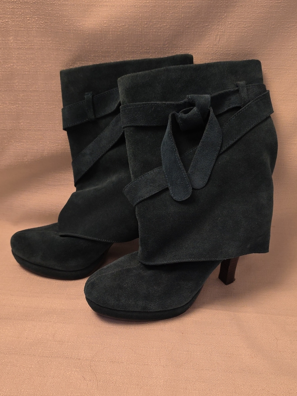 Restricted Turquoise Suede Leather Wrap-Ankle High Heel Shoe Boots Size 9